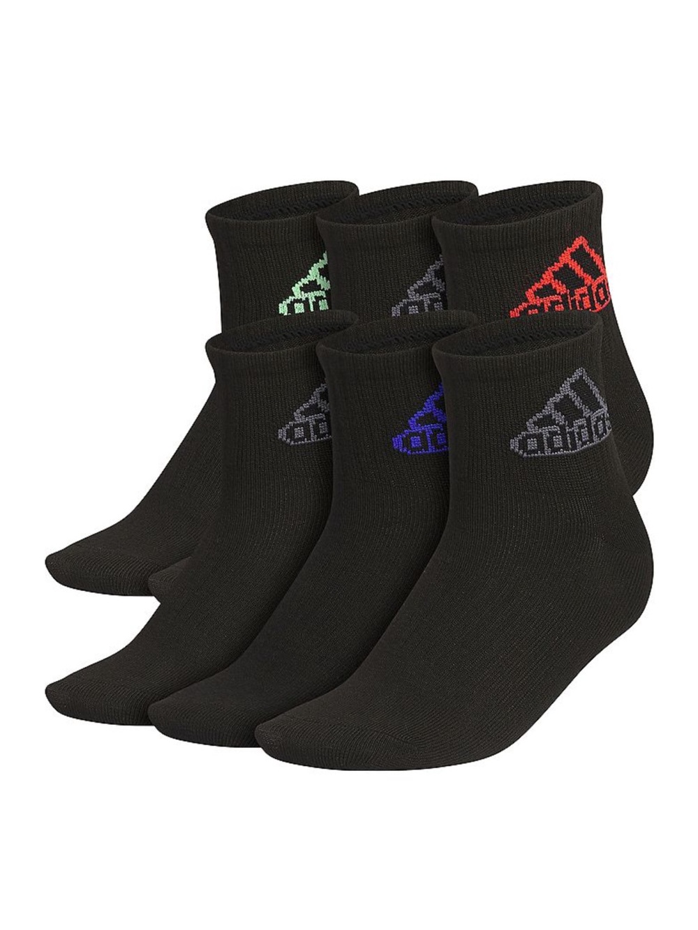 adidas - Youth Superlite Black Socks with different colored Logo - 6 Pack